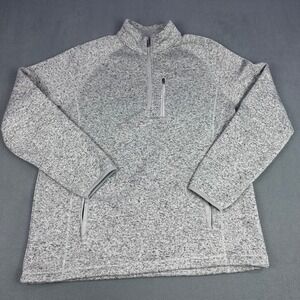 George Mens Quarter Zip Pullover Sweater Marled Grey Fleece Lined Large 42-44